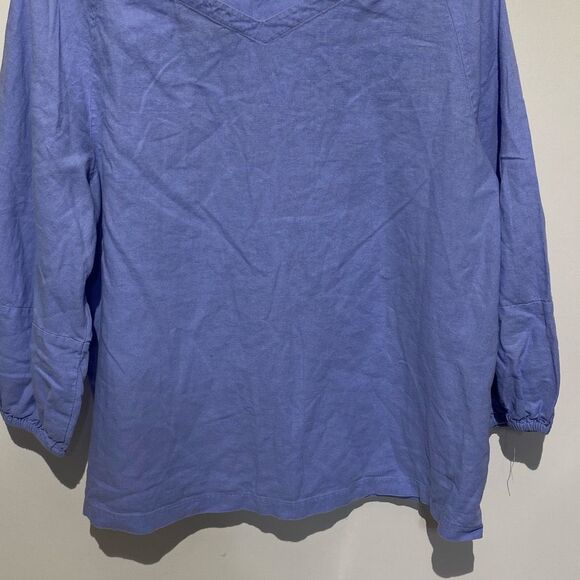 Loft Women's Blue V-Back Linen Blend Balloon Sleeve Pullover Blouse Size LP - Picture 6 of 9